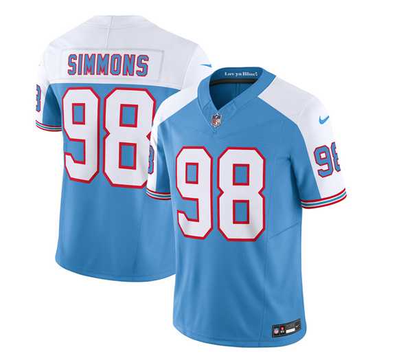 Men & Women & Youth Tennessee Titans #98 Jeffery Simmons Blue White 2023 F.U.S.E. Vapor Limited Throwback Jersey,We sell and wholesale Men & Women & Youth Tennessee Titans #98 Jeffery Simmons Blue White 2023 F.U.S.E. Vapor Limited Throwback Jersey on line form chian!